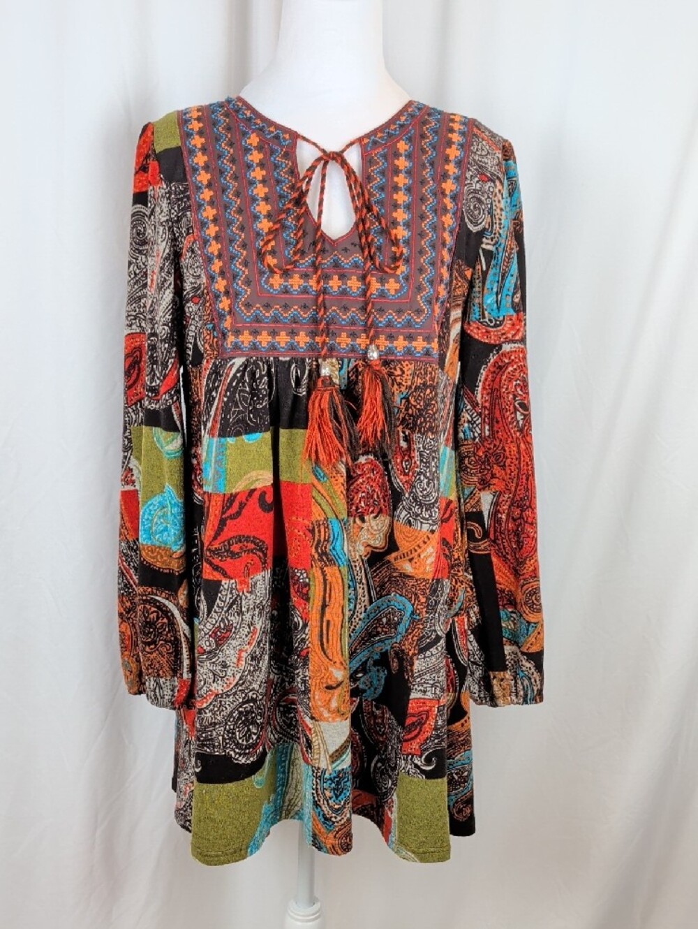 🖤 Papa Vancouver Boho Paisley Embroidered Dress / Tunic Medium EUC🖤